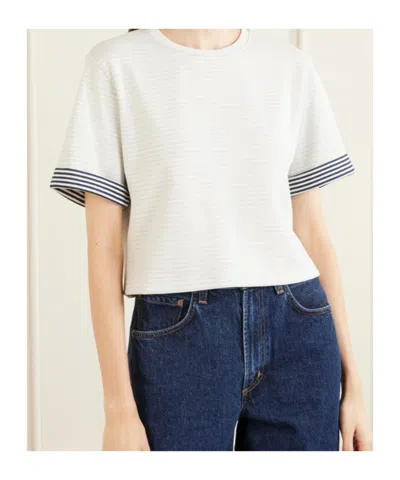 Frame Striped-cuff T-shirt In White