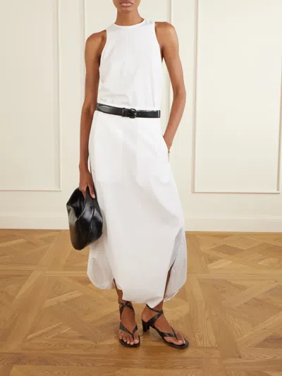 Tibi Ruched Open-back Cotton-blend Jersey Tank In White