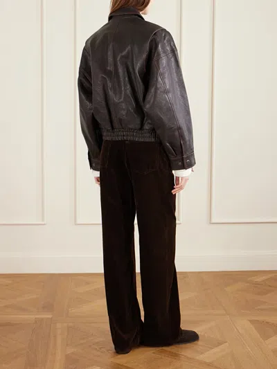 Staud Oversized Textured-leather Bomber Jacket In Brown