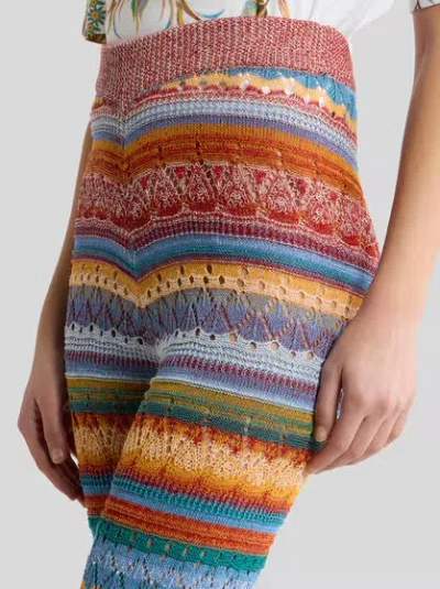 Etro Flared Knit Cotton Trousers With Stripes And Openwork In Multi