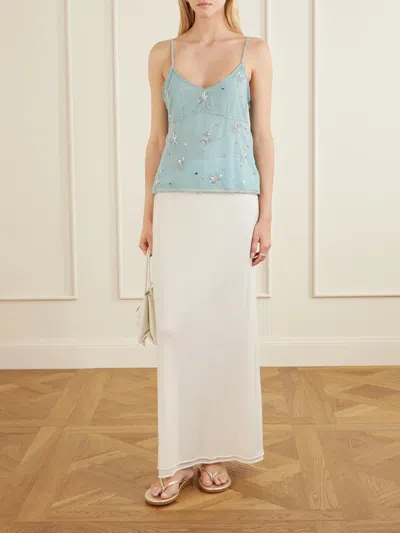 Staud Elsa Embellished Mesh Top In Blue
