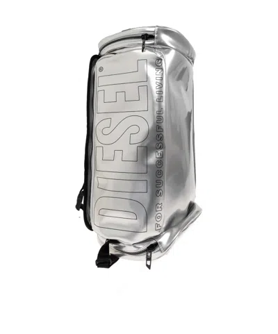 Diesel Logo-print Metallic-effect Backpack In Silver