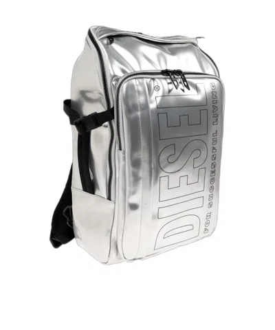 Diesel Logo-print Metallic-effect Backpack In Silver