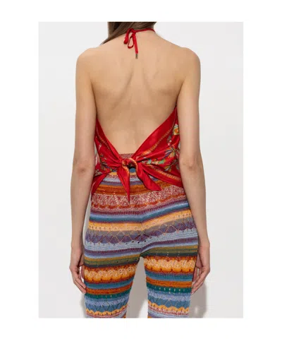 Etro Silk Top With Halterneck And Paisley Foliage Motif In Red