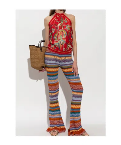 Etro Silk Top With Halterneck And Paisley Foliage Motif In Red