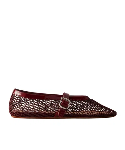 Alaïa Patent Leather-trimmed Mesh Ballet Flats In Brown