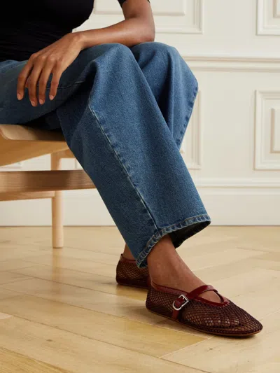Alaïa Patent Leather-trimmed Mesh Ballet Flats In Brown