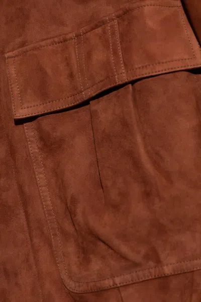 Balmain Suede Flap-pocket Jacket In Brown