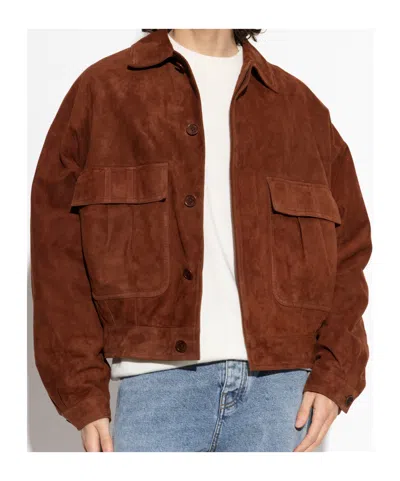 Balmain Suede Flap-pocket Jacket In Brown