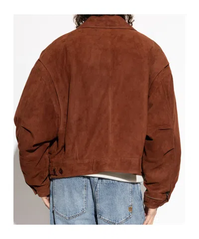 Balmain Suede Flap-pocket Jacket In Brown