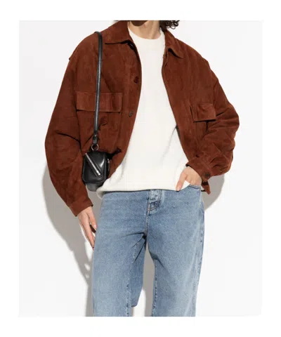 Balmain Suede Flap-pocket Jacket In Brown