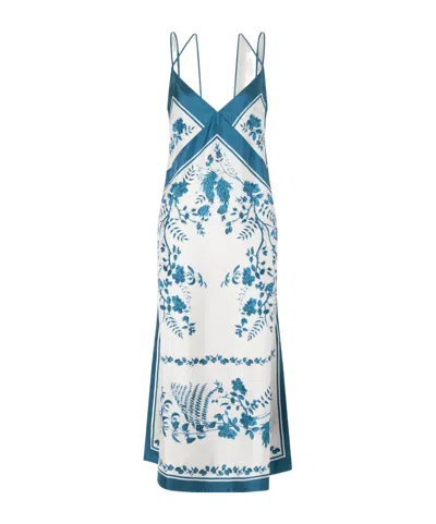 Erdem Womens Wild Fern Bot Dream Blue Strappy Scarf Silk Twill Midi Slip Dress