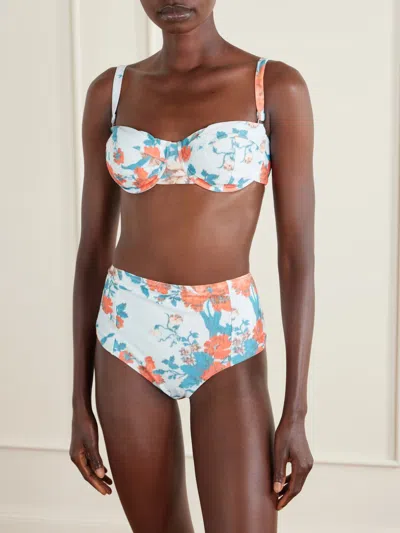 Erdem Floral-print Underwired Bikini Top In Blue