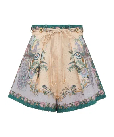 Zimmermann Womens Cream Scarf Floral Indra Tuck Printed Linen Shorts In Brown