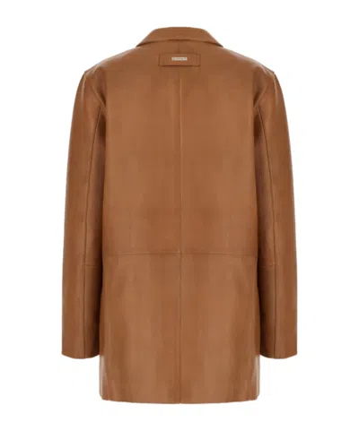 Iceberg Button Leather Jacket In Brown