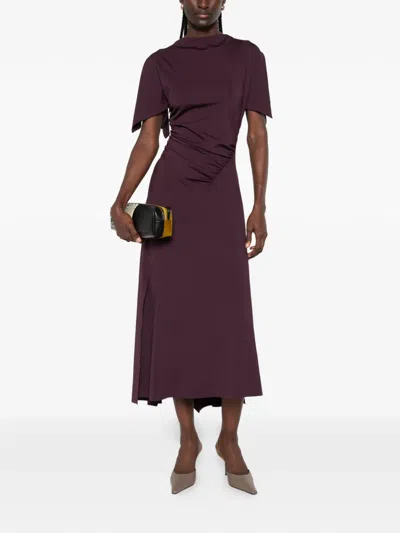 Victoria Beckham Womens Blackcurrant Cap-sleeve Draped Satin Midi Dress In Purple