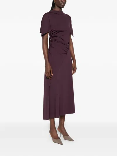 Victoria Beckham Womens Blackcurrant Cap-sleeve Draped Satin Midi Dress In Purple