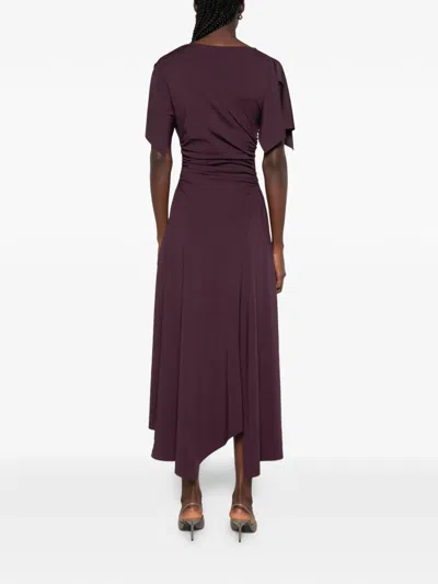Victoria Beckham Womens Blackcurrant Cap-sleeve Draped Satin Midi Dress In Purple