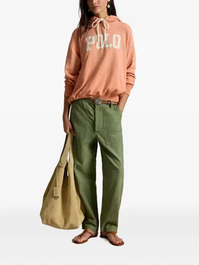 Polo Ralph Lauren Logo Lightweight Fleece Hoodie In Pastel Coral In Pink