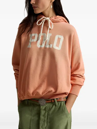 Polo Ralph Lauren Logo Lightweight Fleece Hoodie In Pastel Coral In Pink