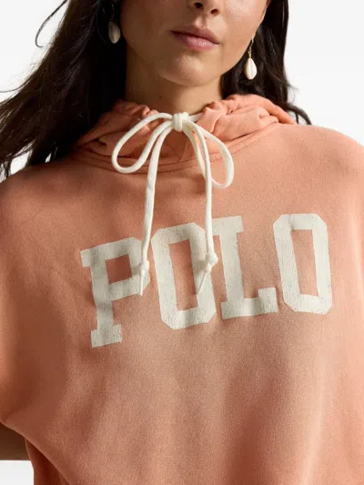 Polo Ralph Lauren Logo Lightweight Fleece Hoodie In Pastel Coral In Pink