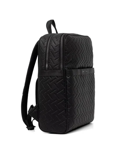 Armani Exchange Embossed-logo Grained-effect Backpack In Black