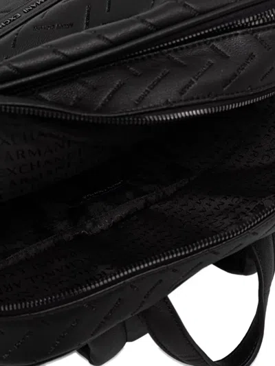Armani Exchange Embossed-logo Grained-effect Backpack In Black