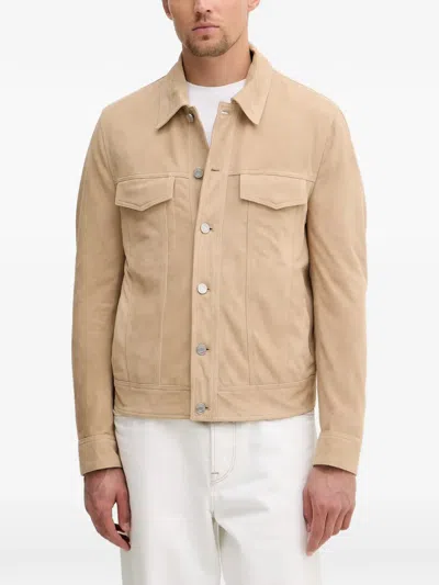 Trussardi Suede-finish Button-up Jacket In Neutral