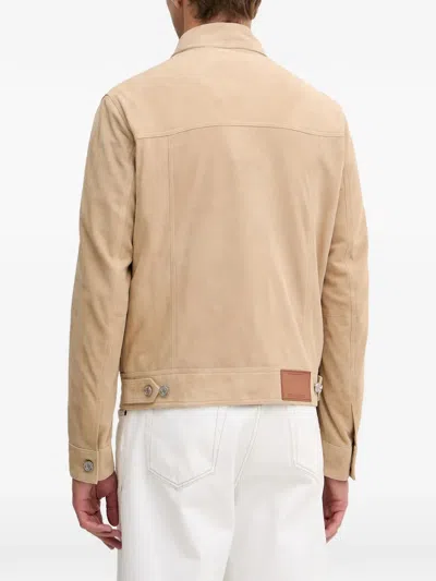 Trussardi Suede-finish Button-up Jacket In Neutral