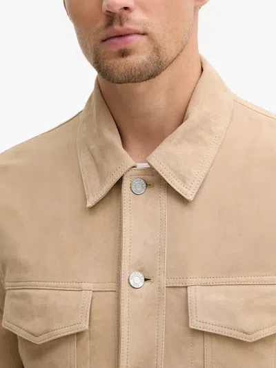 Trussardi Suede-finish Button-up Jacket In Neutral