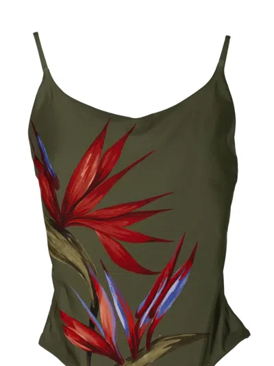 Farm Rio Strilitzia Placed Floral One-piece Swimsuit In Green