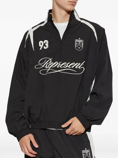 Represent Logo-embroidered Panelled Jacket In Black