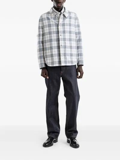 Thom Browne Plaid Armband Cotton Blend Utility Jacket In White
