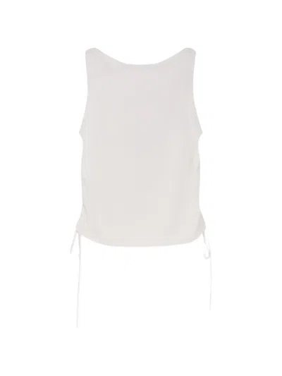 Dunst Side-drawstring Ribbed-trim Top In White