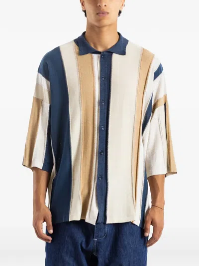 Casey Casey Patchwork Striped Shirt In Blue