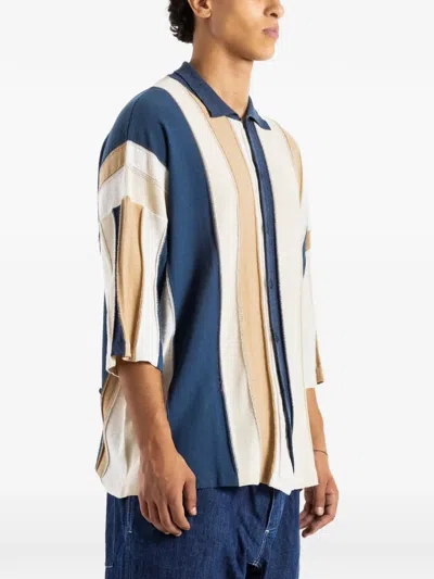 Casey Casey Patchwork Striped Shirt In Blue
