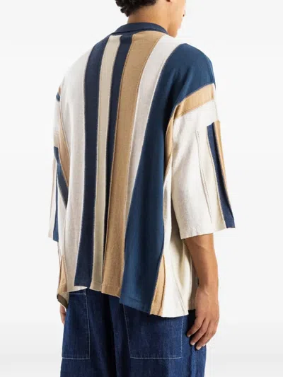Casey Casey Patchwork Striped Shirt In Blue