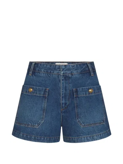 Frame Button-embellished Patch-pocket Shorts In Blue