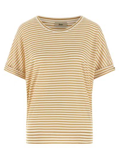 Herno Striped Lyocell Blend T-shirt In Yellow