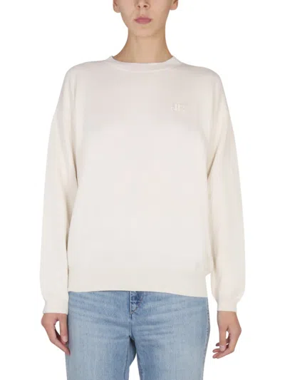 Ballantyne White Solid Crew Neck Sweater In White