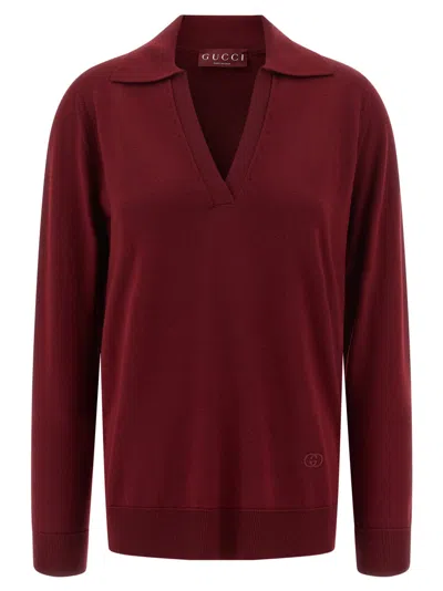 Gucci Women Ultrafine Wool Polo Shirt In Maroon