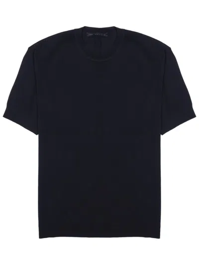 Low Brand Black Solid Crew Neck T-shirt In Dark Blue