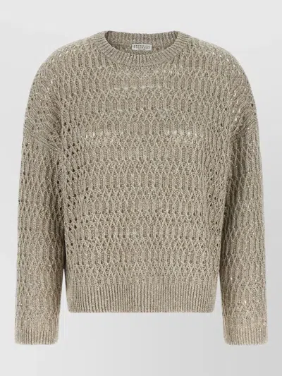 Brunello Cucinelli Micro Sequin Sweater Sweaters And Cardigans Beige In Brown
