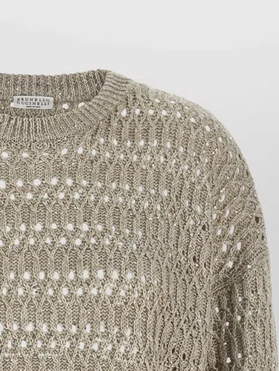 Brunello Cucinelli Micro Sequin Sweater Sweaters And Cardigans Beige In Brown
