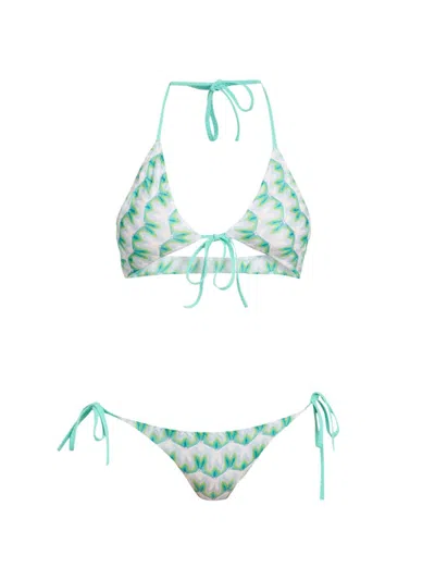 Missoni Triangle Bikini In Viscose With Floral Motif In Green