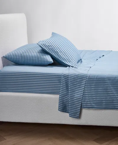 Macy's Dobby Stripe 200-thread Count Cotton Blend 4-pc. Sheet Set, Queen In Blue