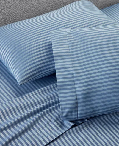 Macy's Dobby Stripe 200-thread Count Cotton Blend 4-pc. Sheet Set, King In Blue