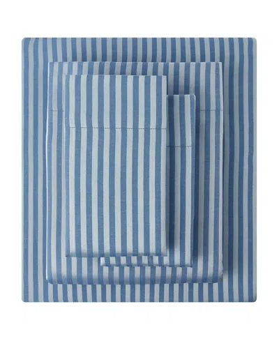 Macy's Dobby Stripe 200-thread Count Cotton Blend 4-pc. Sheet Set, Queen In Blue