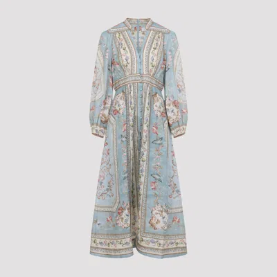 Zimmermann Womens Blue Tapestry Floral Roselight Plunge Linen Midi Dress Xs In Multi