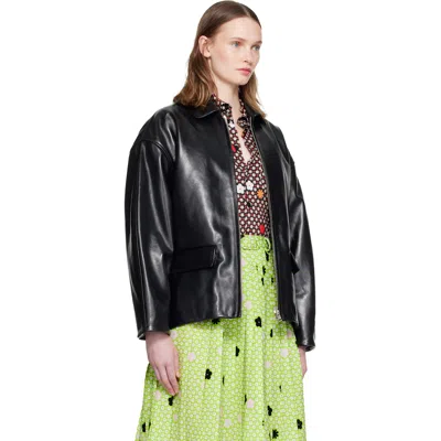 Marni Black Pointed Collar Leather Jacket In Black